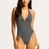 Seafolly Mala Ring Front Halter Swimsuit - Black Fashion