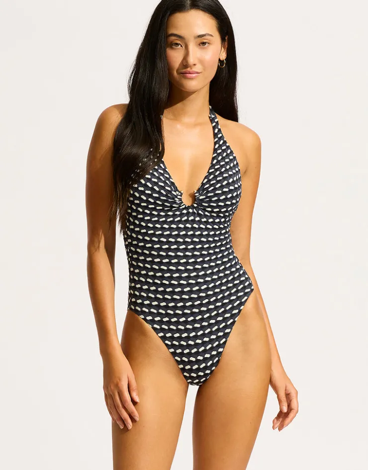 Seafolly Mala Ring Front Halter Swimsuit - Black Fashion