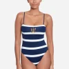 Lauren Ralph Lauren Mariner Stripe Embroidered Square Neck Swimsuit - Navy and White Online