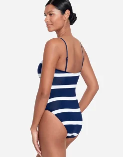 Lauren Ralph Lauren Mariner Stripe Embroidered Square Neck Swimsuit - Navy and White Online