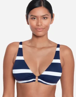 Lauren Ralph Lauren Mariner Stripe Ring OTS Bikini Top - Navy and White Clearance