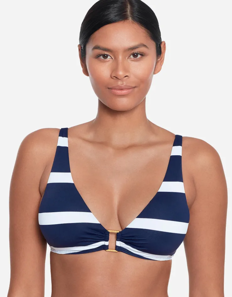 Lauren Ralph Lauren Mariner Stripe Ring OTS Bikini Top - Navy and White Clearance