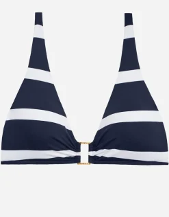 Lauren Ralph Lauren Mariner Stripe Ring OTS Bikini Top - Navy and White Clearance