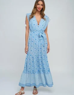 Pia Rossini Maya Maxi Dress - Blue and White Best