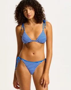 Seafolly Mesh Effect Tie Side Rio Bikini Pant - Azure Online