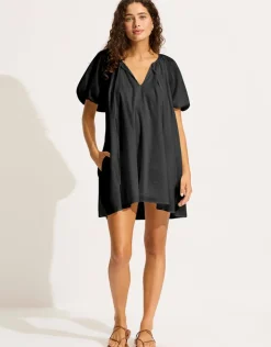 Seafolly Mini Babydoll Beach Dress - Black Fashion