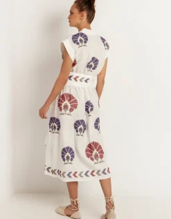Greek Archaic Kori Mini Peacocks Wrap Midi Dress - White and Purple Online