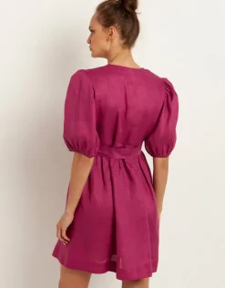 Greek Archaic Kori Minimal Mini Wrap Dress - Magenta Online