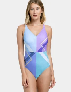 Gottex Modern Art V Neck Swimsuit - Multi Blue Outlet