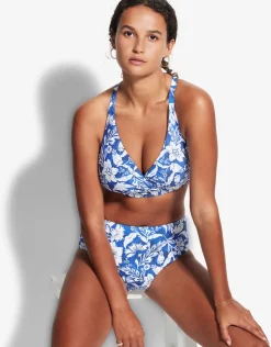 Seafolly Modern Marina F Cup Cross Front Bra Bikini - Blue Hot