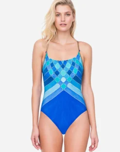 Gottex Mystic Gem Round Neck Swimsuit - Multi Blue Clearance
