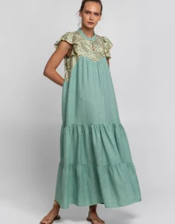 Greek Archaic Kori New Triangle Maxi Dress - Sea Green and Gold Sale
