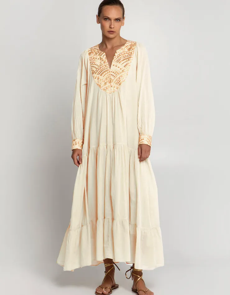 Greek Archaic Kori New Triangle Maxi Dress - Natural and Gold New