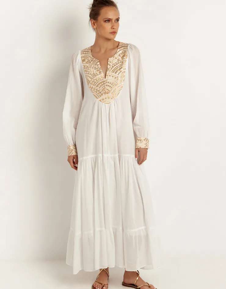 Greek Archaic Kori New Triangle Maxi Dress - White and Gold Best
