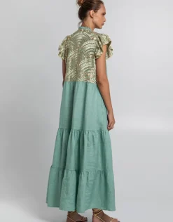 Greek Archaic Kori New Triangle Maxi Dress - Sea Green and Gold Sale