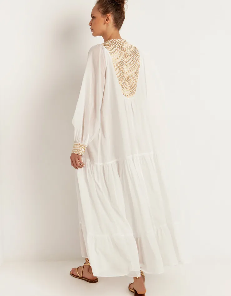 Greek Archaic Kori New Triangle Maxi Dress - White and Gold Best