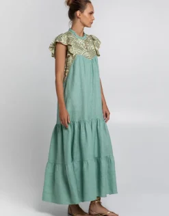 Greek Archaic Kori New Triangle Maxi Dress - Sea Green and Gold Sale