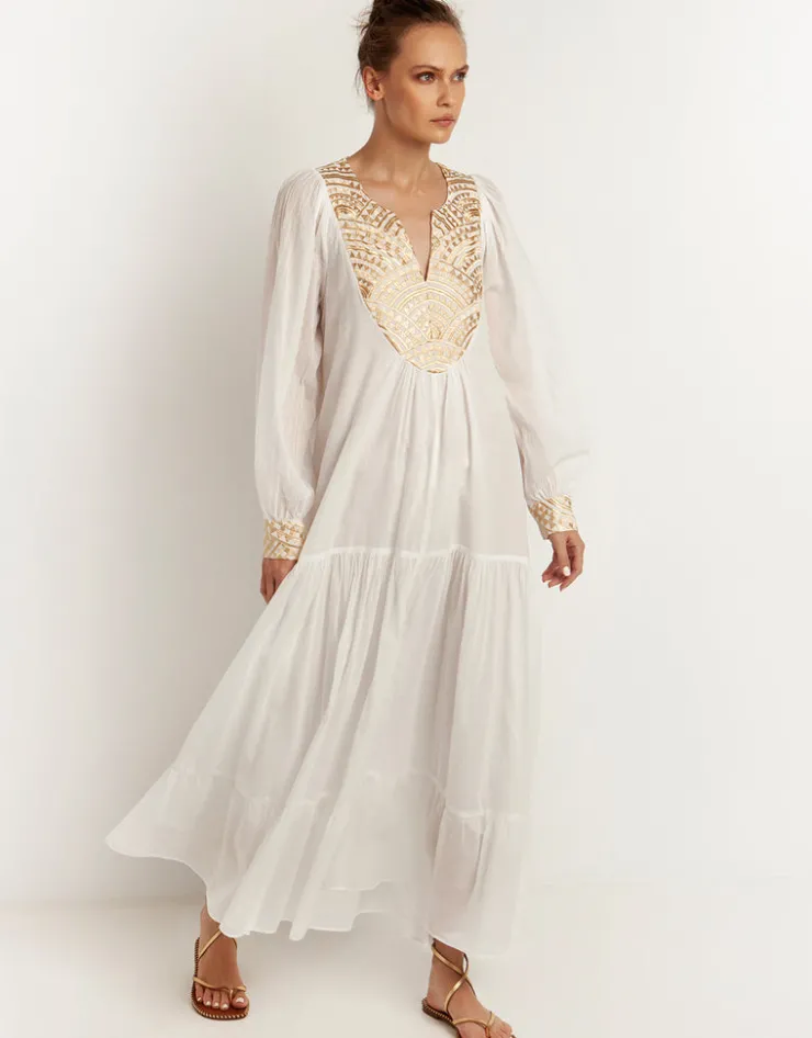 Greek Archaic Kori New Triangle Maxi Dress - White and Gold Best