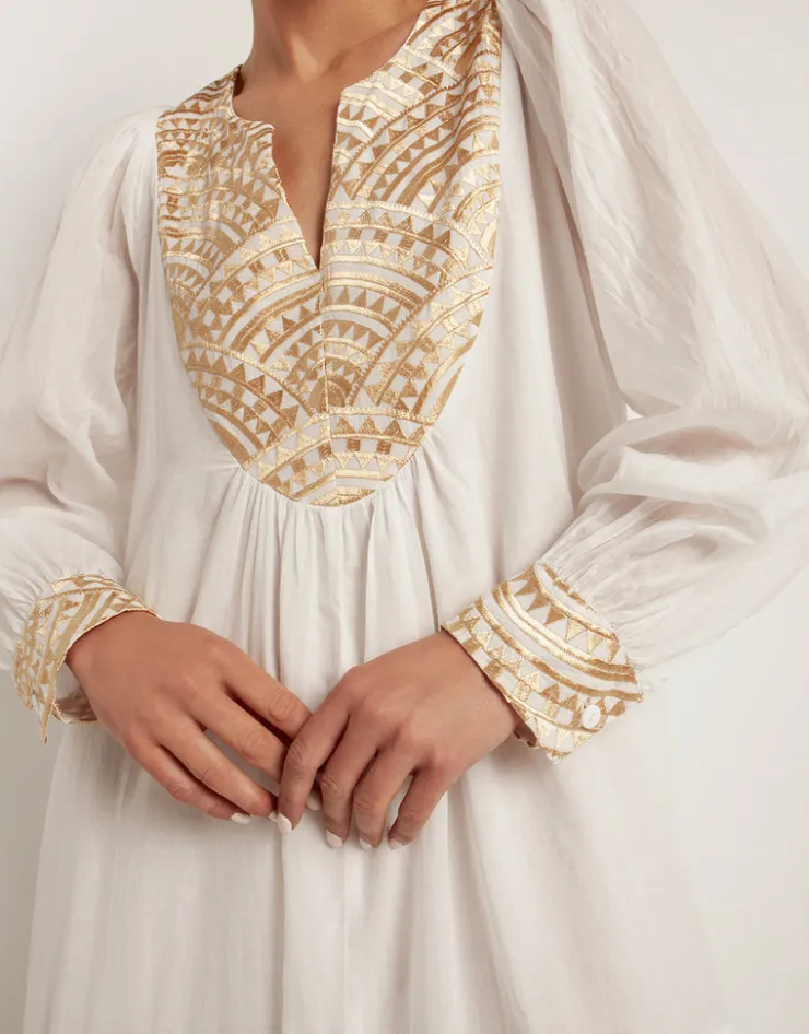 Greek Archaic Kori New Triangle Maxi Dress - White and Gold Best