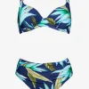Charmline Ocean Bloom Underwired Bikini Set - Navy Aqua Clearance