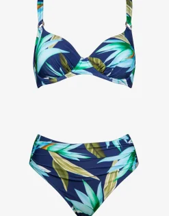 Charmline Ocean Bloom Underwired Bikini Set - Navy Aqua Clearance