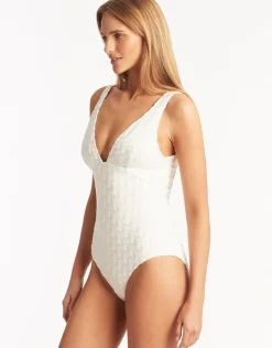 Sea Level Oceano Longline Scoop Back Swimsuit - White Discount