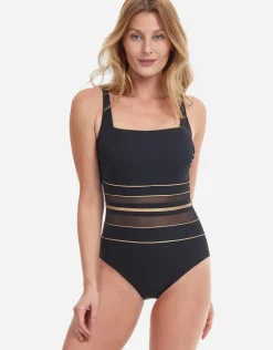 Gottex Onyx Square Neck Tank Swimsuit - Black and Gold Sale