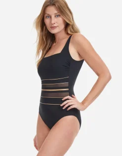 Gottex Onyx Square Neck Tank Swimsuit - Black and Gold Sale