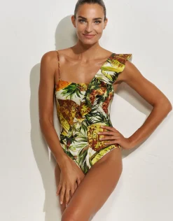 Maryan Mehlhorn Optimist Ruffle Shoulder Swimsuit - Pina Colada Outlet