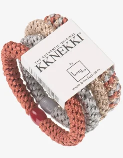 Kknekki Original Hair Tie Bundle - Pale Gold, Silver and Dusky Coral Hot