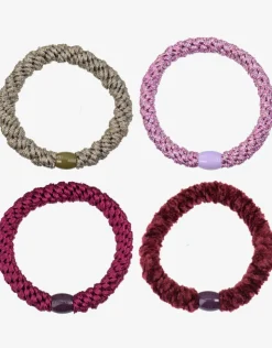 Kknekki Original Hair Tie Bundle - Pink Glitter, Camo Glitter, Mulberry and Velvet Bordeaux New