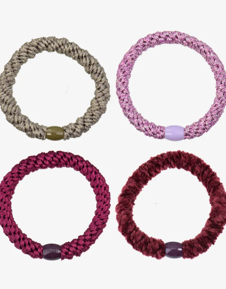 Kknekki Original Hair Tie Bundle - Pink Glitter, Camo Glitter, Mulberry and Velvet Bordeaux New