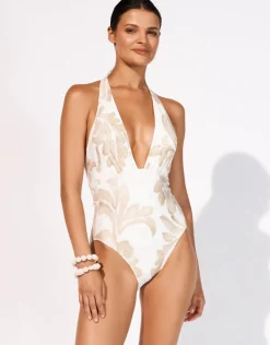 Maryan Mehlhorn Ornation Deep Plunge Swimsuit - Canvas Sand Clearance