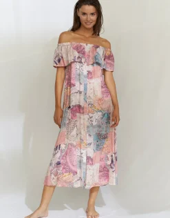 Watercult Paisley Savage Off the Shoulder Dress - Muted Pastels New