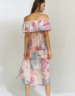 Watercult Paisley Savage Off the Shoulder Dress - Muted Pastels New
