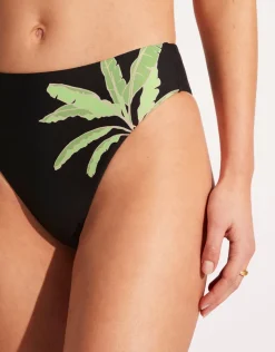 Seafolly Palm Paradise High Rise Bikini Pant - Black Outlet