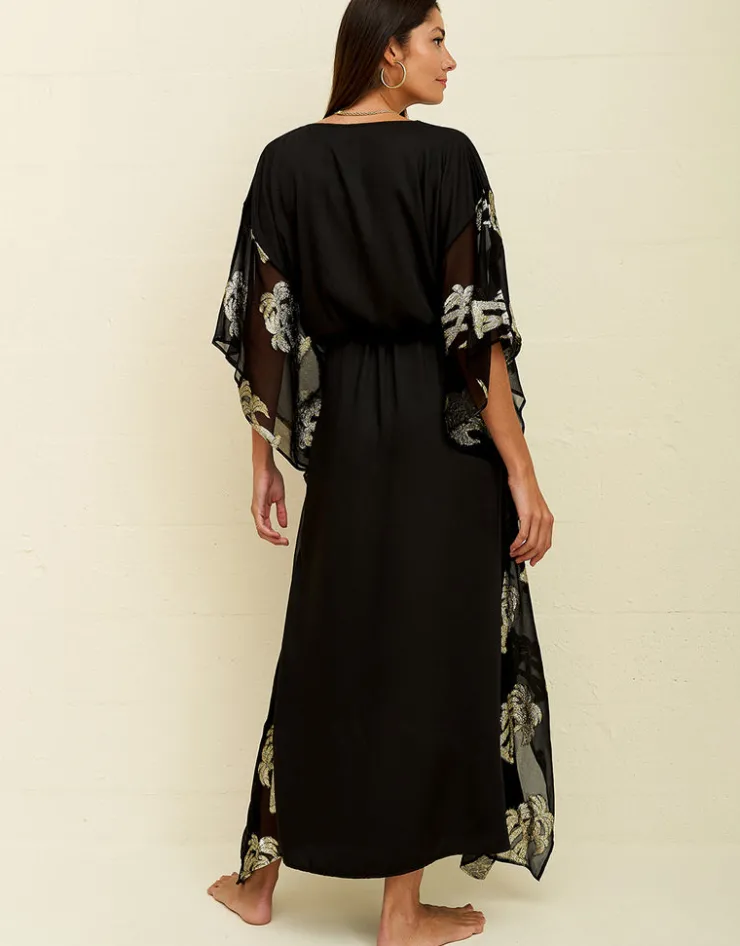 Pitusa Palm Tree Kaftan - Black Discount