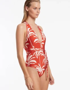Jets Palme Plunge Swimsuit - Cherry Online
