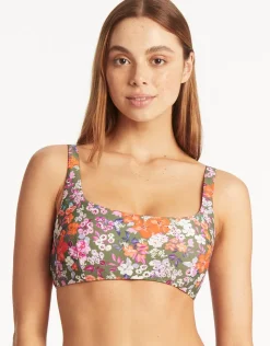 Sea Level Parkland Low Square Neck Bikini Top - Khaki New