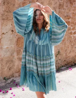 Pitusa Patchwork Mini Boho Dress - Blue Outlet