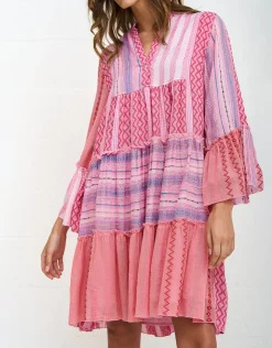 Pitusa Patchwork Mini Boho Dress - Pink Outlet