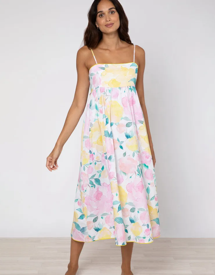 Juliet Dunn Peony Tie Back Midi Dress - Lemon Clearance
