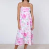 Juliet Dunn Peony Tie Back Midi Dress - Pink Outlet