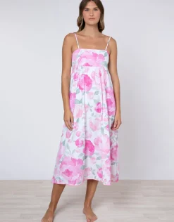 Juliet Dunn Peony Tie Back Midi Dress - Pink Outlet