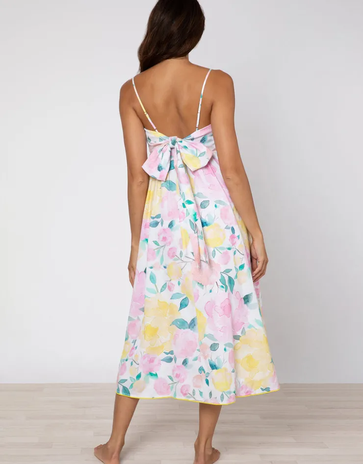 Juliet Dunn Peony Tie Back Midi Dress - Lemon Clearance