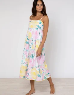 Juliet Dunn Peony Tie Back Midi Dress - Lemon Clearance