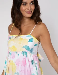Juliet Dunn Peony Tie Back Midi Dress - Lemon Clearance