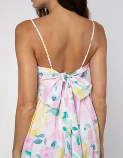 Juliet Dunn Peony Tie Back Midi Dress - Lemon Clearance