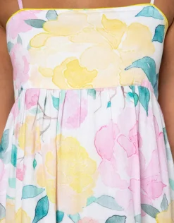 Juliet Dunn Peony Tie Back Midi Dress - Lemon Clearance