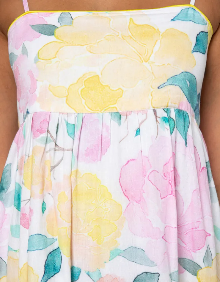 Juliet Dunn Peony Tie Back Midi Dress - Lemon Clearance